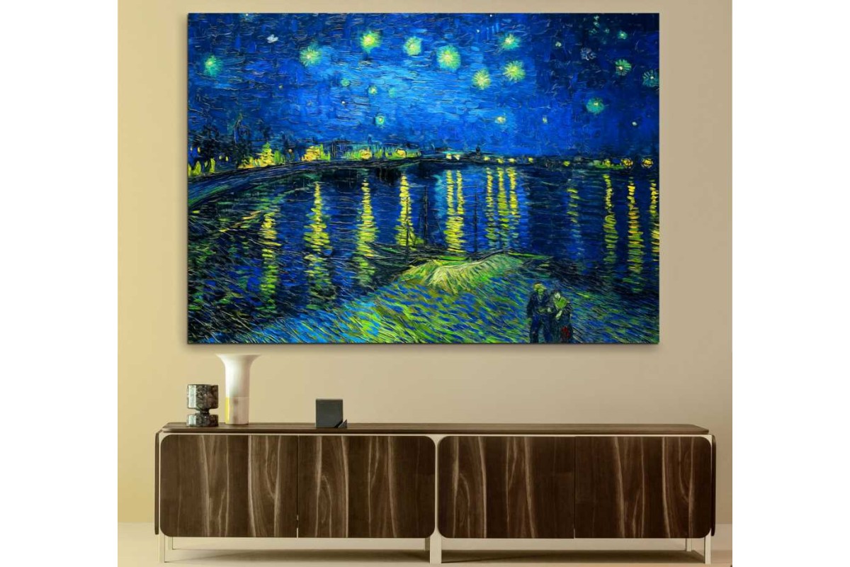 Tptsrvg7 - Van Gogh Starry Night Over the Rhone - Rhone Üzerinde Yıldızlı Gece Soyut Kanvas Tablo