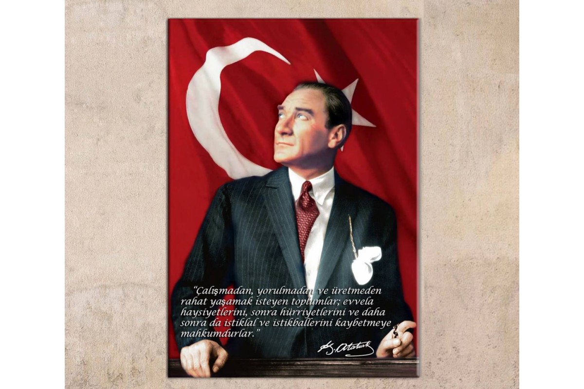 Tptskra32 - Mustafa Kemal Atatürk ve Söylediği Sözler Kanvas Tablo