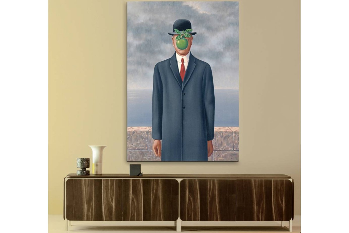 Tptsrrm1 - Suratında Elma olan adam, Rene Magritte - The Son of Man Sürrealist Kanvas Tablo