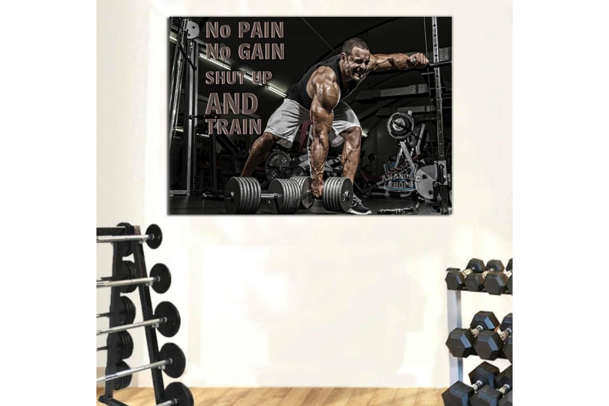 Tptsrss29 - No Pain No Gain Shut Up And Train - Motive Edici Vücut Geliştirme Kanvas Tablo